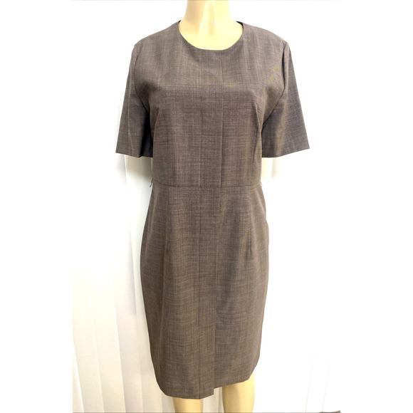 BOSS Hugo Boss Damaren Wool Sheath Dress Terra Melange Short Sleeve Work 10 US M - Picture 2 of 8